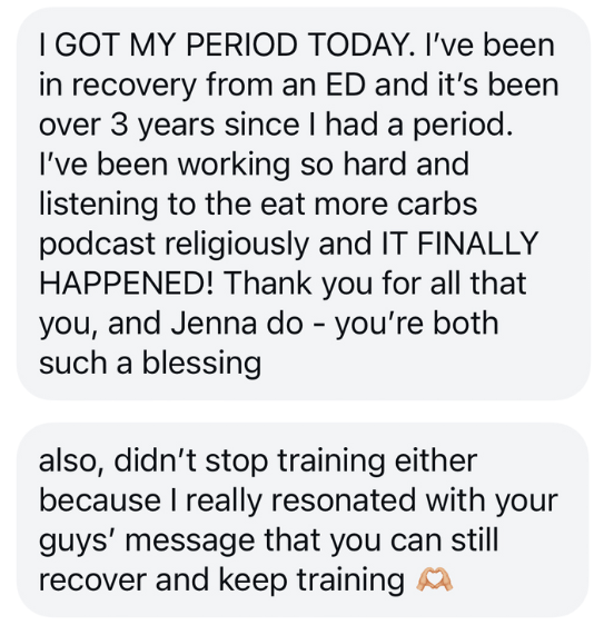 Athlete who got their period pack working with Sports Dietitian without having to stop training