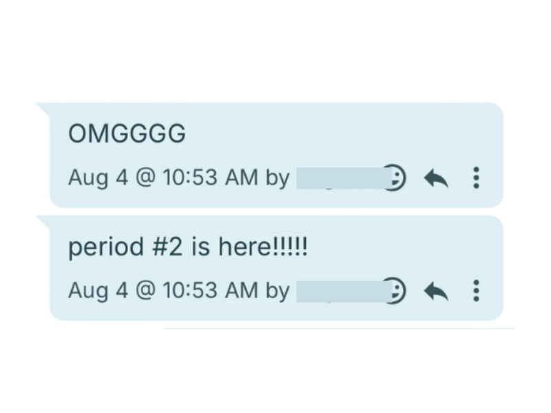A nutrition counseling client celebrating getting their period for a second time
