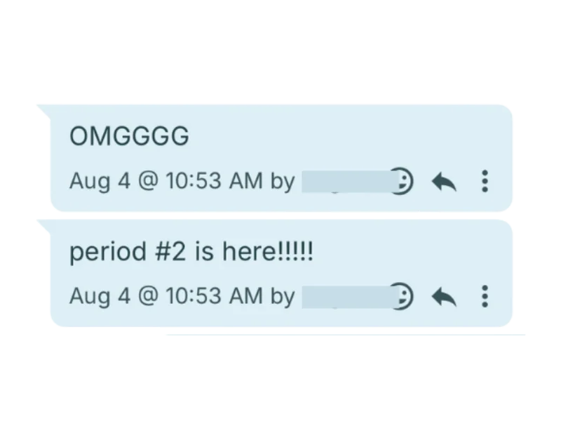 A nutrition counseling client celebrating getting their period for a second time
